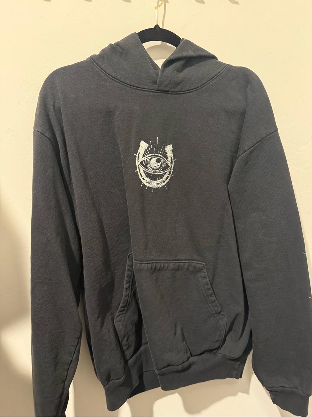 Zara Women's Charcoal Crewneck Sweatshirt with White Eye Graphic